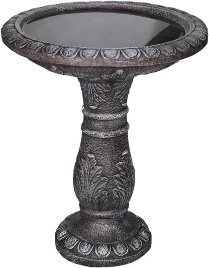 24.4" H Cement Bird Bath for Garden- Fibre Reinforced Concrete Bird Baths for Outdoors, Large Size Vintage Carved Pedestal Birdbath for Patio, Yard, Lawn -20��Dia. X 24.4��H Bird Fountain