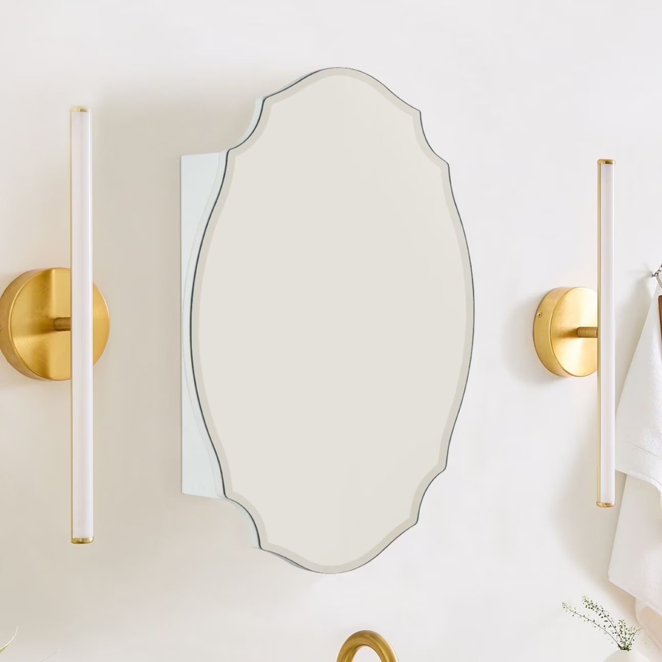 Frameless Irregular Medicine Cabinet with Beveled Mirror Bathroom Medicine Cabinet Mirror with Storage for Bathroom, 19'' H x 24'' W