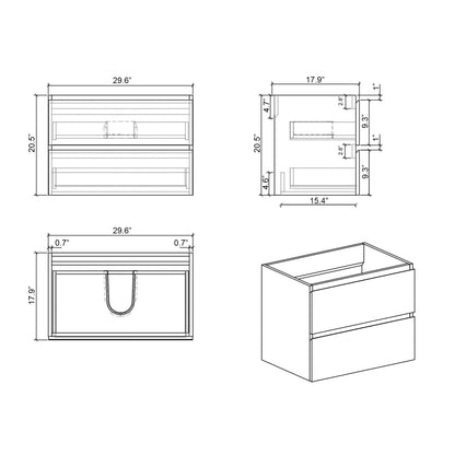 Wall Mount Bathroom Cabinet Without Basin, Gray Two-Drawer Storage Unit with Pre-Assembled Design for Space-Saving Modern Bathrooms