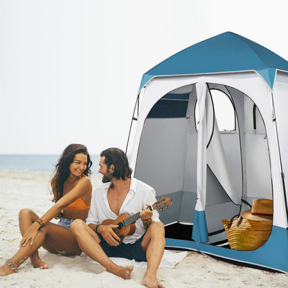 Xilee Shower Tent Camping,2-Room Portable Changing Room, Outdoor Shower Enclosure, Pop Up Privacy Tent Shelter with Floor & Doors, Waterproof & Lightweight, Camping Toilet Bathroom Blue/White