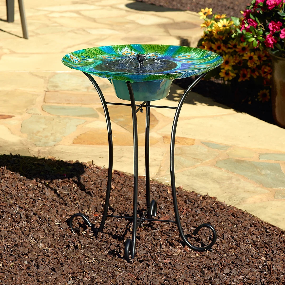 Smart Solar Argus Peacock Glass Solar Bird Bath Fountain
