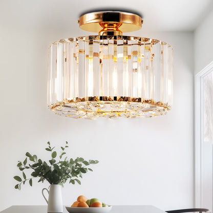 LOHASLED Industrial Semi Flush Mount Ceiling Light with Clear Hammered Glass,Black ,Modern Lighting for Hallway, Porch, Kitchen, Bathroom, Bedroom