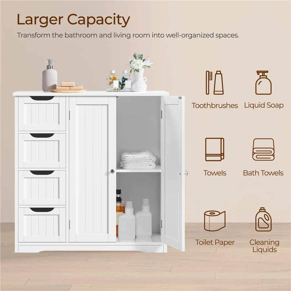 Alden Design Bathroom Floor Storage Cabinet, White, 12''