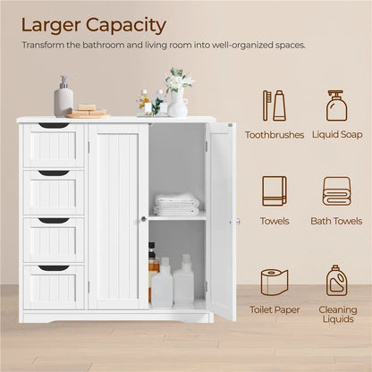 Alden Design Bathroom Floor Storage Cabinet, White, 12''