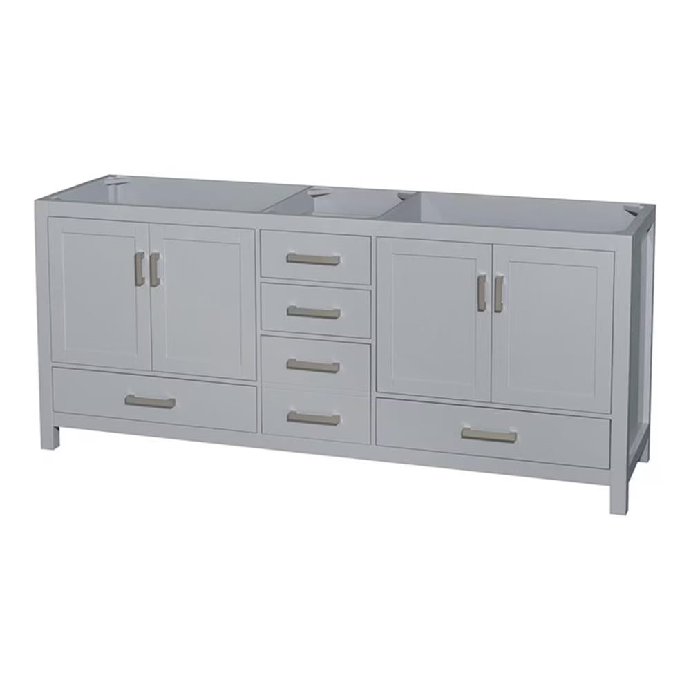 Wyndham Collection Sheffield 79" No Mirror Wood Double Bathroom Vanity in Gray
