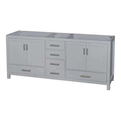 Wyndham Collection Sheffield 79" No Mirror Wood Double Bathroom Vanity in Gray