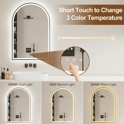 Funtouch Arched LED Bathroom Mirror 20"x30" with Front and Backlight, LED Bathroom Mirror with Lights��Anti-Fog��3 Colors, Memory,Shatterproof,UL Listed