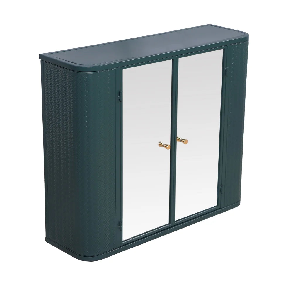 Army Green Bathroom Cabinet - Wall-Mounted Mirror Storage with 2 Doors & Open Shelf - Farmhouse Metal Frame for Vanity/Toilet