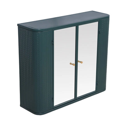Army Green Bathroom Cabinet - Wall-Mounted Mirror Storage with 2 Doors & Open Shelf - Farmhouse Metal Frame for Vanity/Toilet