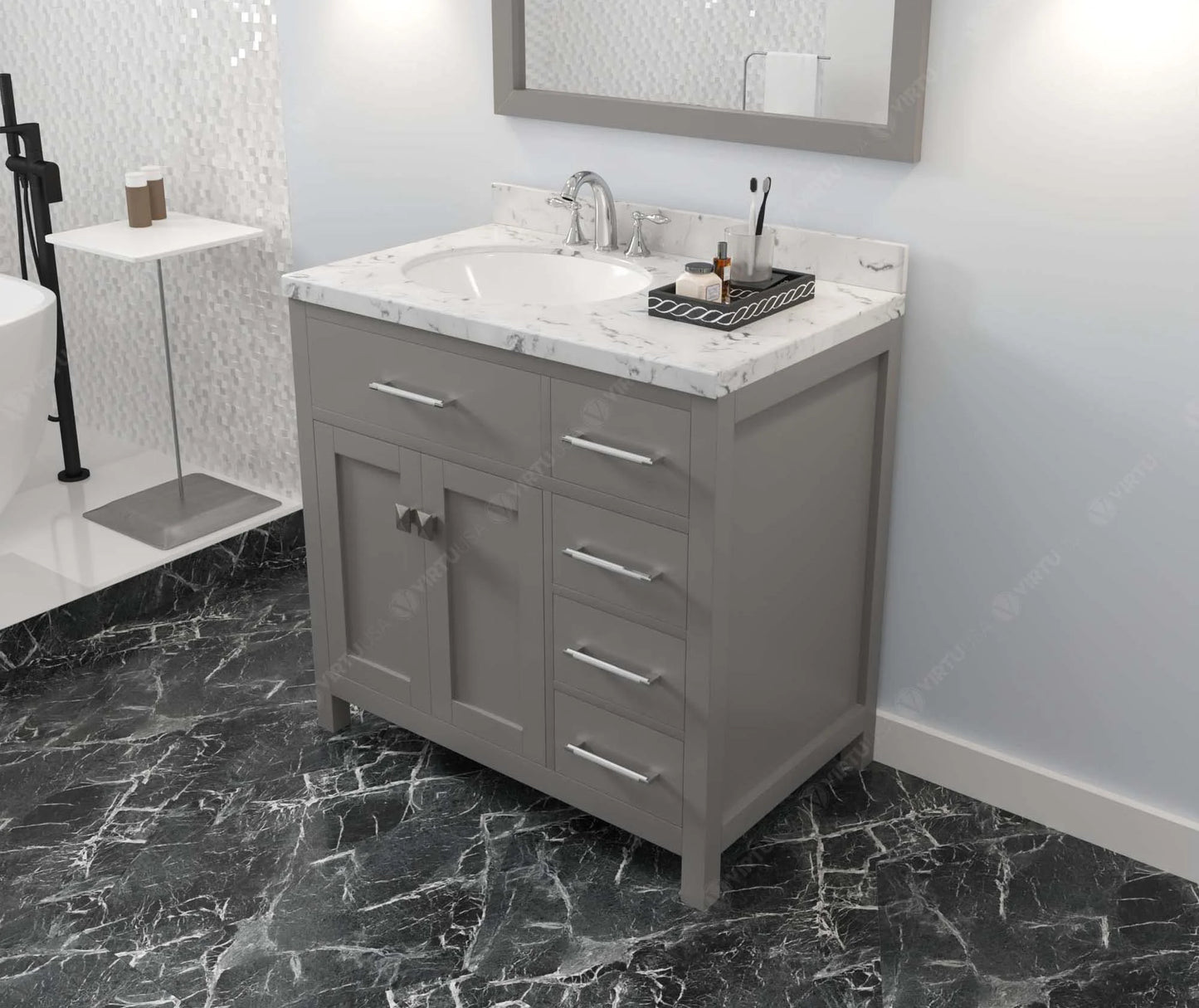 Caroline Parkway 36" Single Bath Vanity in Gray with Cultured Marble Quartz Top and Round Sink