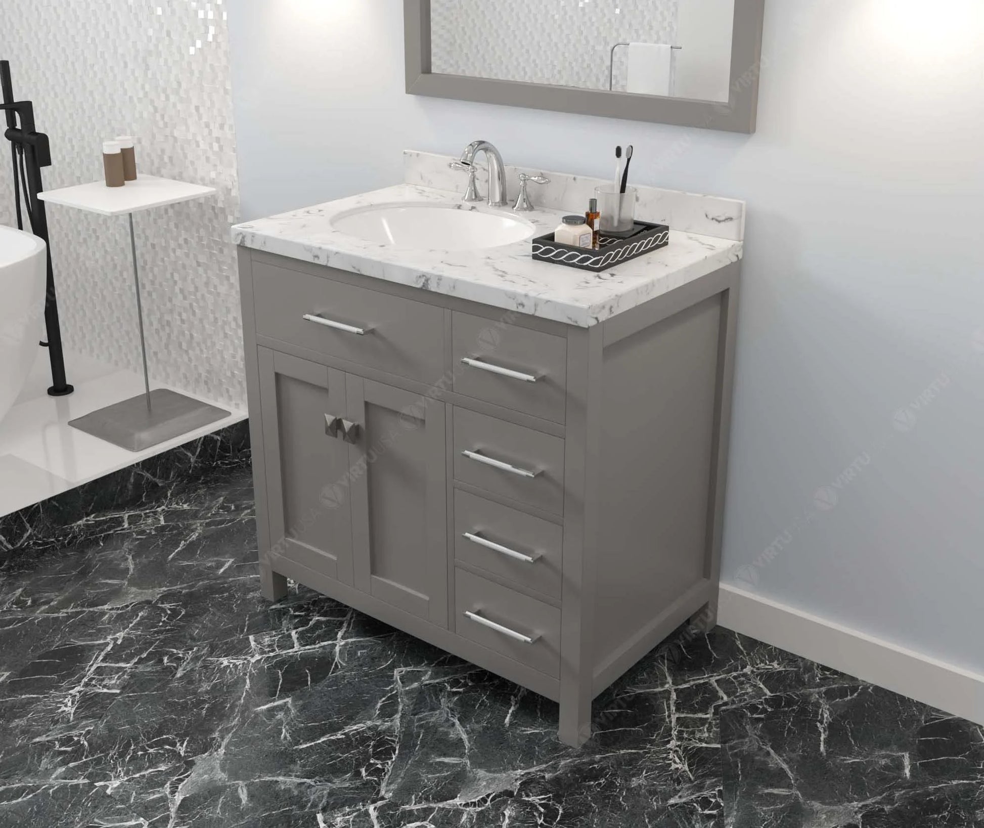 Caroline Parkway 36" Single Bath Vanity in Gray with Cultured Marble Quartz Top and Round Sink