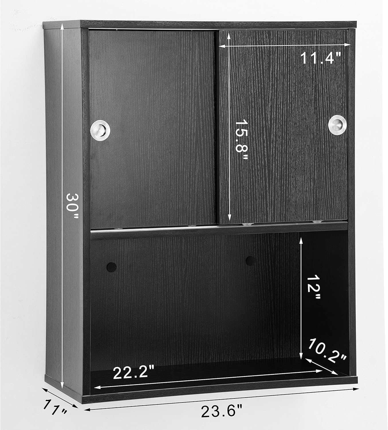 BarberPub Wall Mounted Bathroom Storage Cabinet with Sliding Door and Shelf, Salon Storage Equipment, 30"(H)x 23.6"(W), Black