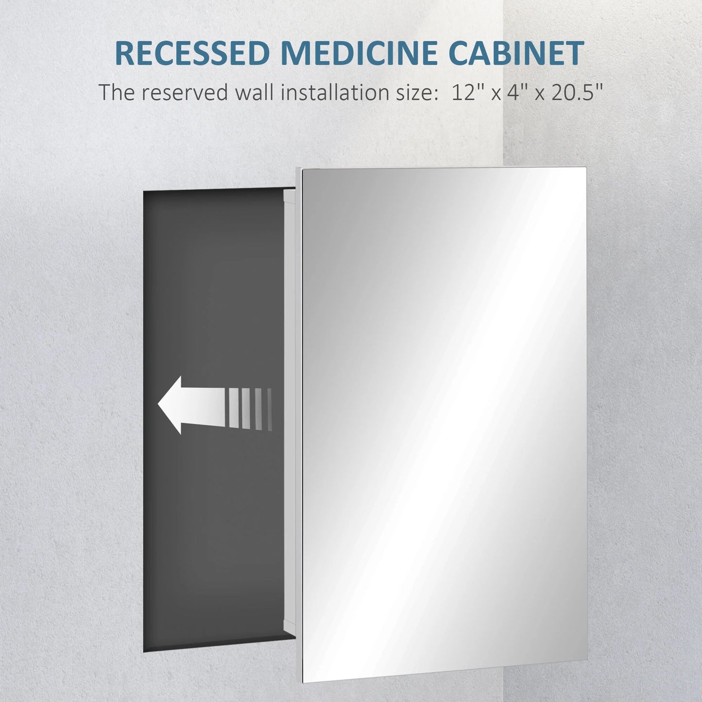 Kleankin Recessed Medicine Cabinet with Mirror,Bathroom Mirror Cabinet Wall Mounted with Single Door and Storage Shelves,White,White Stainless Steel Bath Faucets Bathroom Storage