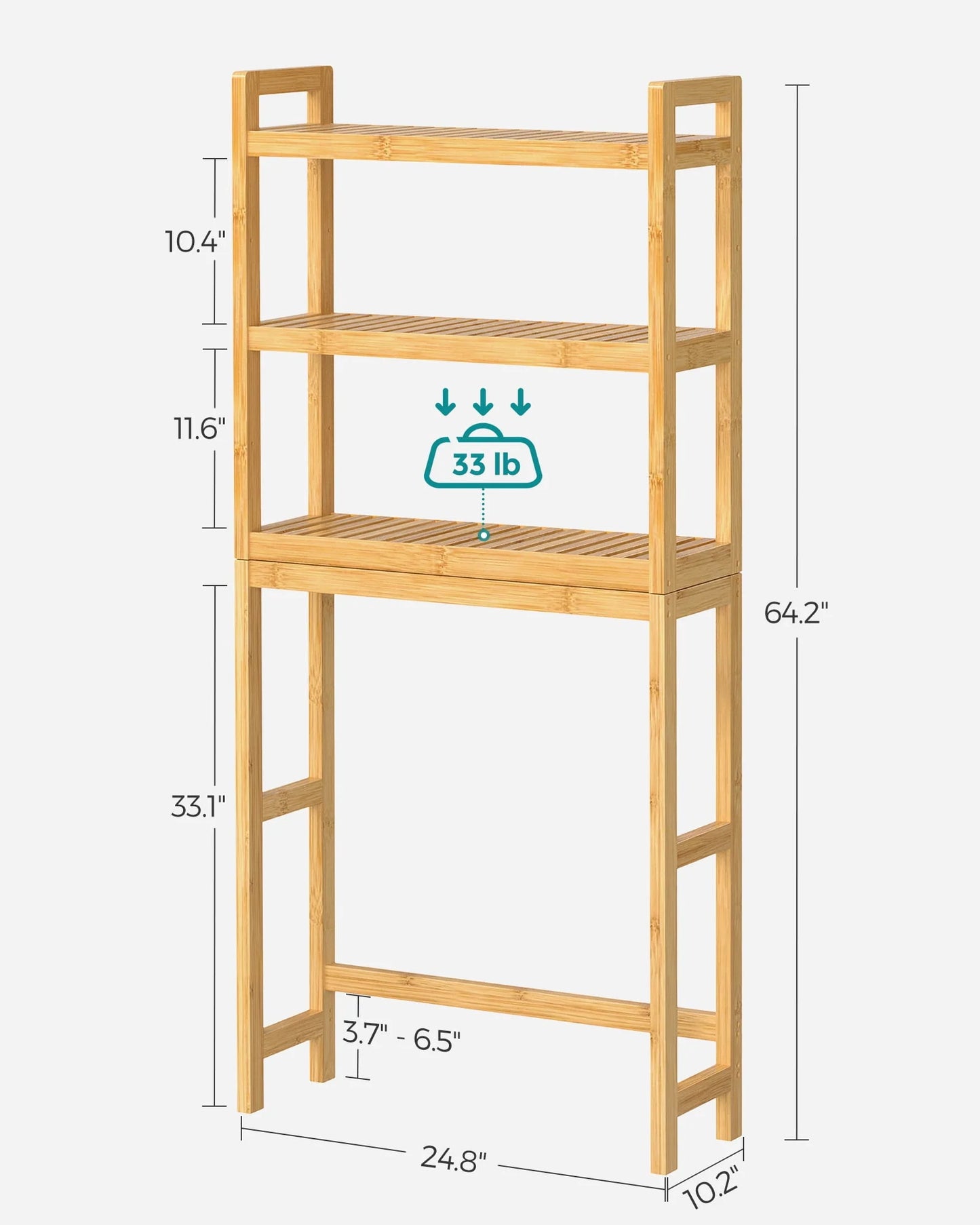 SONGMICS 3-Tier Over The Toilet Storage Bamboo Over Toilet Shelf Bathroom Storage Organizer with Adjustable Shelf Natural