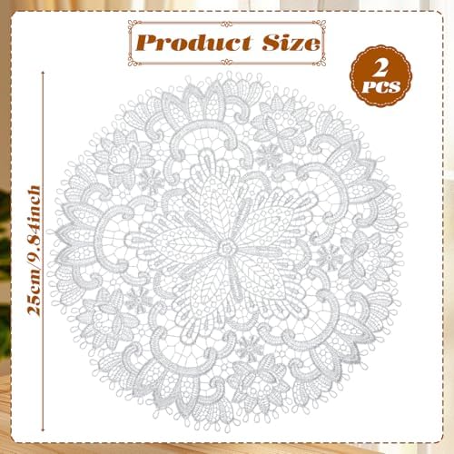 2Pack Lace Doilies for Tables, 10" x 10" White Doily Round Delicate Floret Embroidered Lace Doily Vase Mat for Tables Kitchen Dining Room Wedding Birthday Party