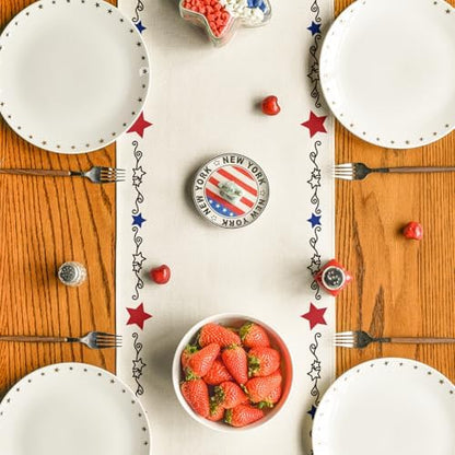 Artoid Mode Beige Patriotic Stars Border 210 GSM 4th of July Table Runner, Memorial Day Kitchen Dining Table Decoration for Home Party Decor 13x36 Inch