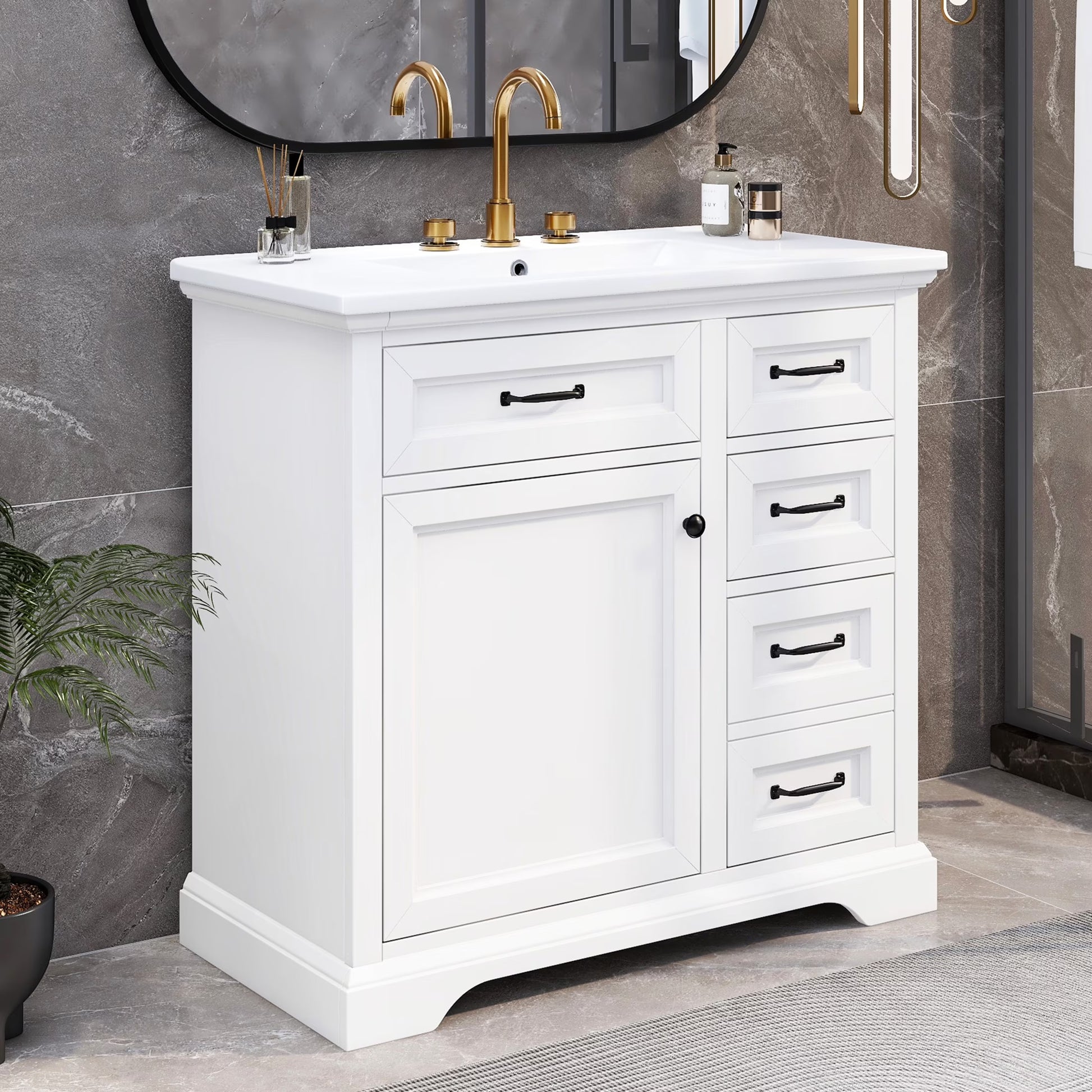 Christopher Knight Home 36" Bathroom Vanity with Sink, Tip-out Drawers, Soft-Close Doors, Grey