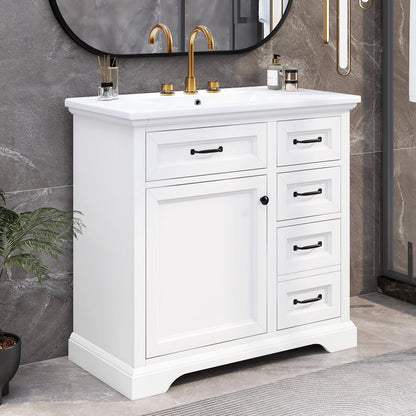 Christopher Knight Home 36" Bathroom Vanity with Sink, Tip-out Drawers, Soft-Close Doors, Grey