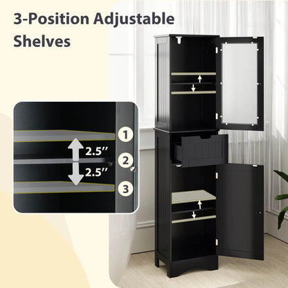 Costway Tall Bathroom Cabinet with Adjustable Shelves Deep Drawer for Living Room Black