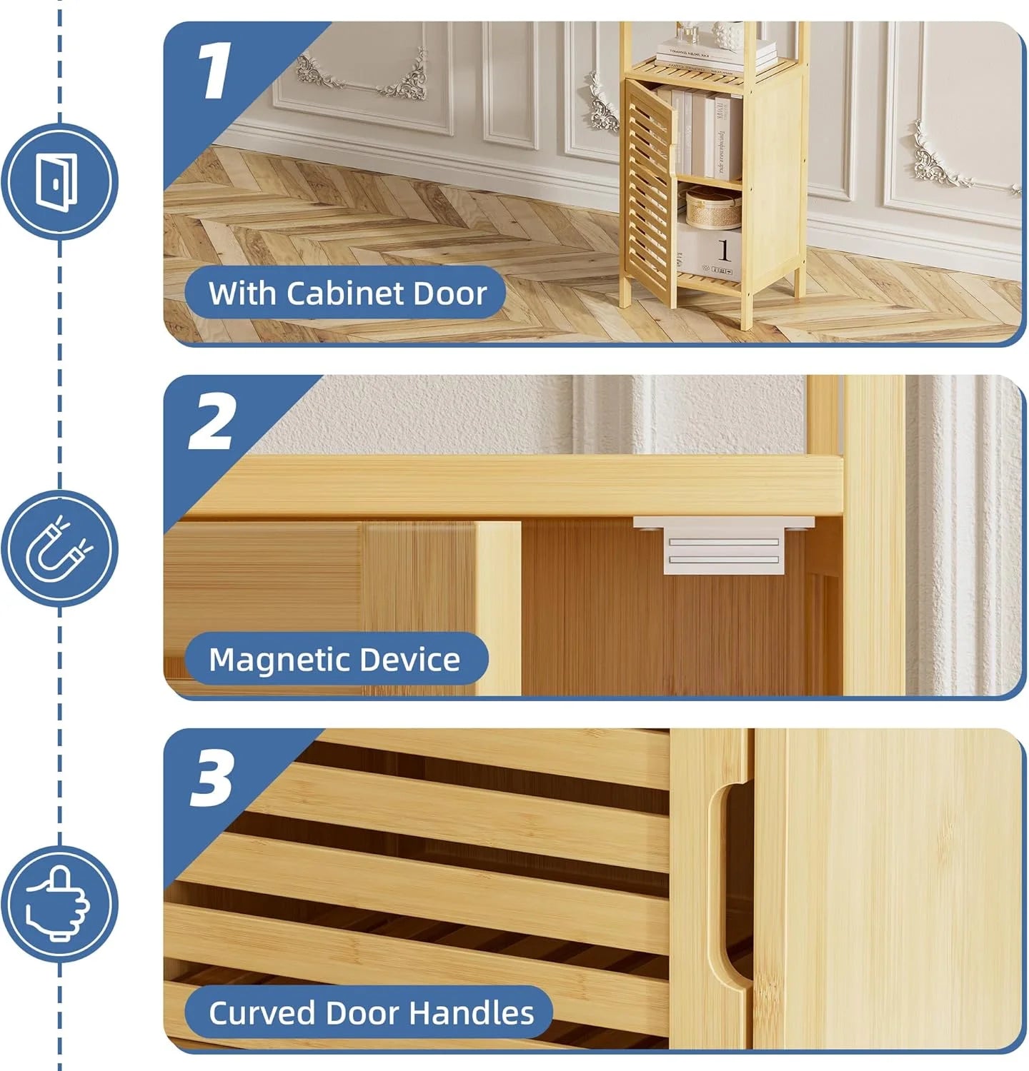 Bathroom Cabinet, Bamboo Floor Cabinet Free Standing, 4 Tier Sofa Side Storage Cupboard for Living Room Kitchen Bedroom