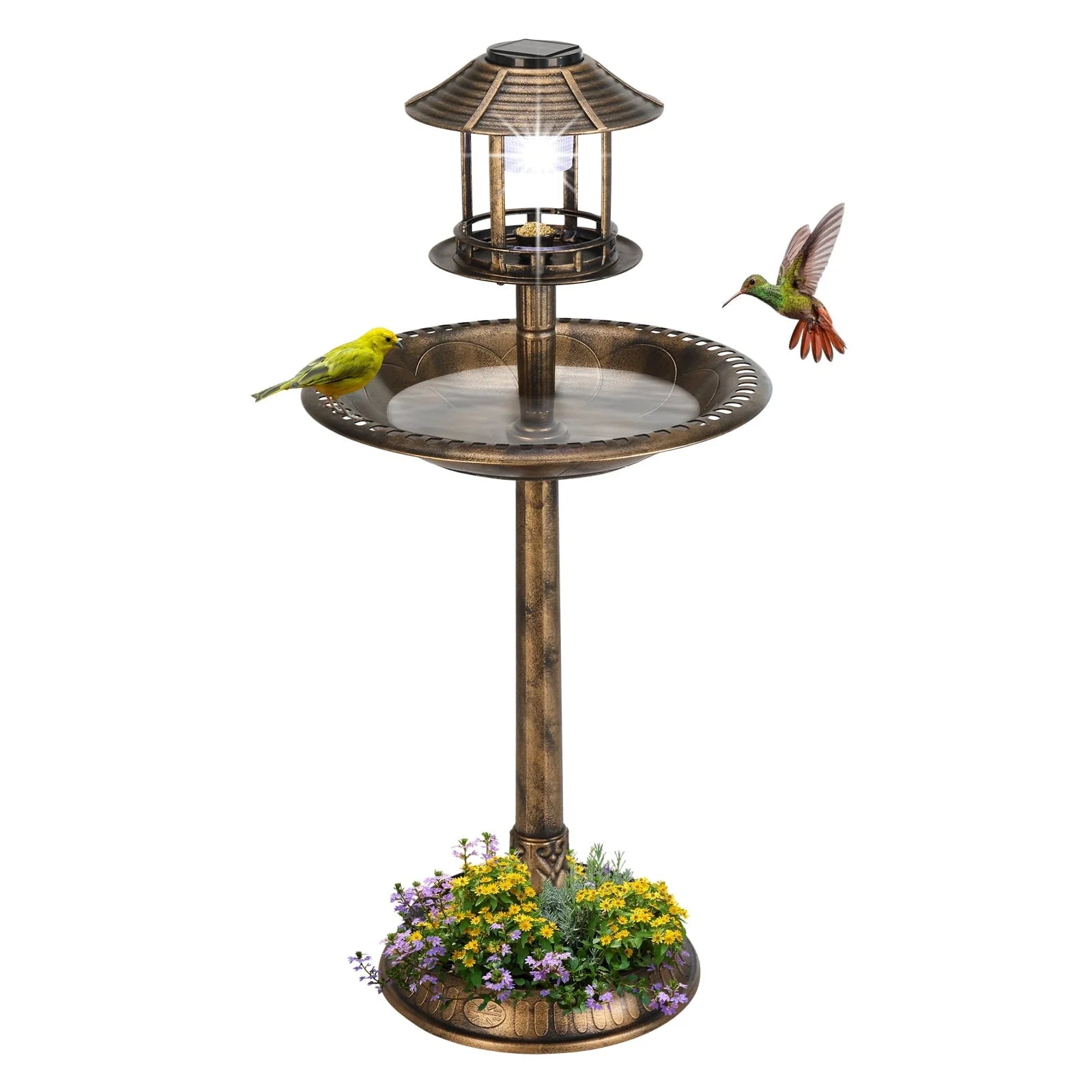 Zimtown Courtyard 42 Inch Bird Bath w/ Solar Light Garden Decor