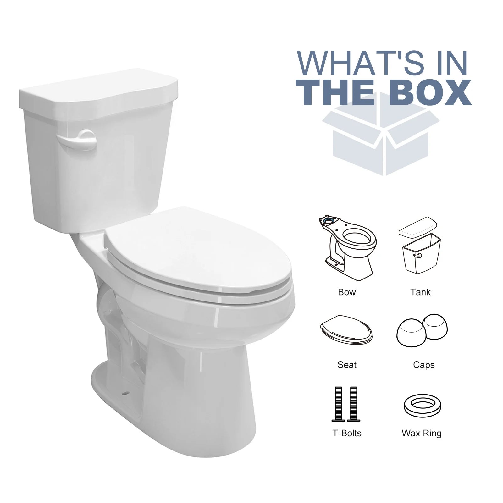 HOROW HWTT-E01S 1.28 GPF Elongated Ceramic Bathroom Toilet, Chair Height Floor Mounted Two-Piece