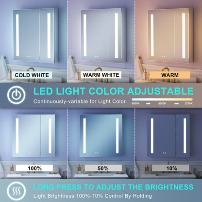 Forclover 30"x30" LED Mirror Medicine Cabinet for Bathroom with Defogger, Dimmer, Lights, Recessed or Surface Mount, Bathroom Cabinet with 3-tier Storage Shelves, Smart Touch, Anodized Aluminum