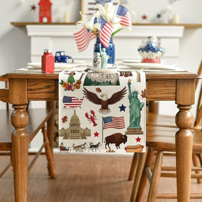Artoid Mode American Flag Map Eagle 210 GSM 4th of July Table Runner, Memorial Day Kitchen Dining Table Decoration for Home Party Decor 13x48 Inch