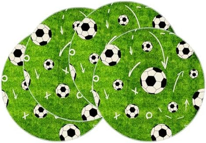 XCHI Green Soccer Grass World Cup Round Placemats Set of 4 Table Mats for Game Day Soccer Party Home Kitchen Dining Table Decorations 14x14 Inch