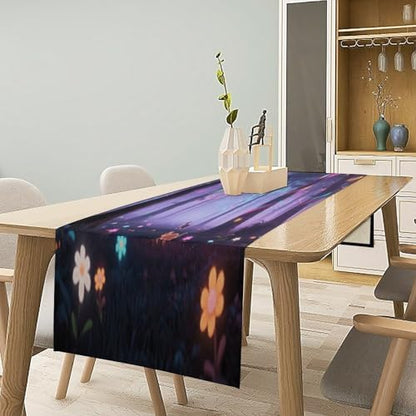Holographic Projection Forest Linen Table Runner , Table Cloth Washable , Tablecloth for Kitchen Coffee Table Family Dinners Holiday Parties Home Decor (13.4x72.4 Inch)