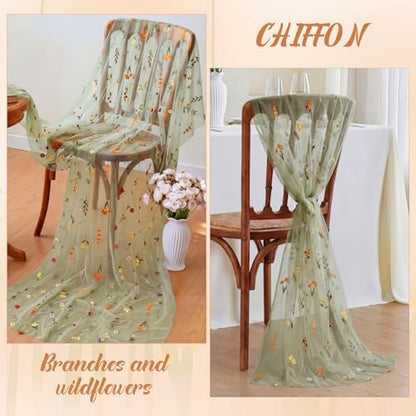 Boao 1 Pcs Wildflower Table Runner Embroidery Tulle Spring Summer Table Runner 120 Inch 10 ft Kitchen Dining Decoration for Wedding Baby Shower Bridal Shower Home Decor Birthday Party
