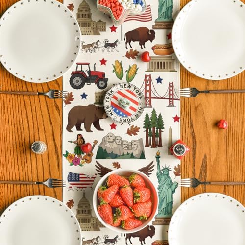 Artoid Mode American Flag Map Eagle 210 GSM 4th of July Table Runner, Memorial Day Kitchen Dining Table Decoration for Home Party Decor 13x48 Inch