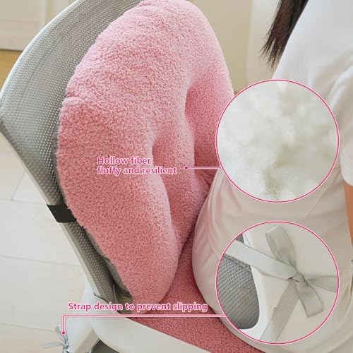 Pink Chair Cushion Non-Slip Desk Chair Cushions with Back Support Soft Plush Office Seat Pad with Ties Rocking Chairs Cushion for Office Car Home Dining Room Kitchen
