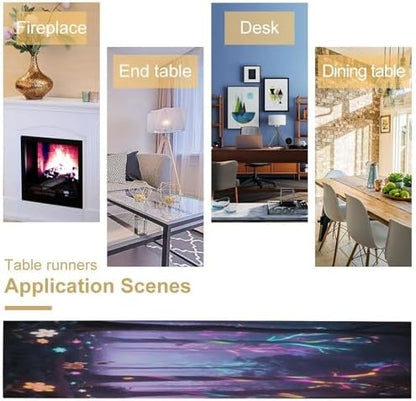 Holographic Projection Forest Linen Table Runner , Table Cloth Washable , Tablecloth for Kitchen Coffee Table Family Dinners Holiday Parties Home Decor (13.4x72.4 Inch)