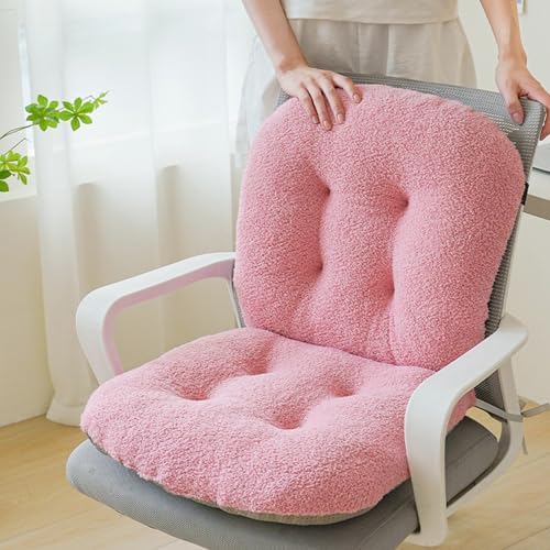 Pink Chair Cushion Non-Slip Desk Chair Cushions with Back Support Soft Plush Office Seat Pad with Ties Rocking Chairs Cushion for Office Car Home Dining Room Kitchen