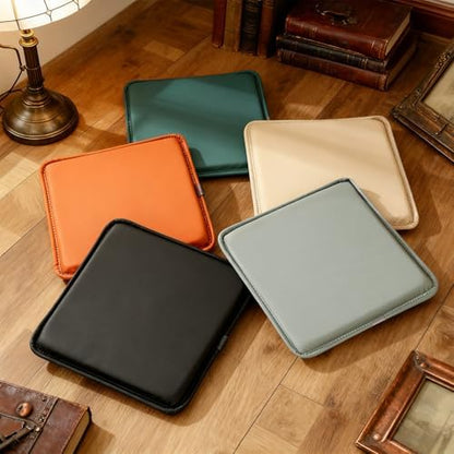 Bar Stool Cushion Faux Leather Square Cushion Set of 2/4 - Thick 3cm Non-Slip Stool Pads with Ties, Barstool Cushions for Dining & Kitchen Chair Pads (2, Beige, 14x14in)