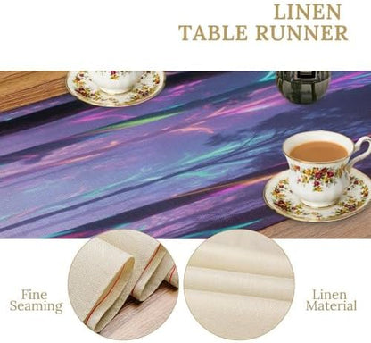 Holographic Projection Forest Linen Table Runner , Table Cloth Washable , Tablecloth for Kitchen Coffee Table Family Dinners Holiday Parties Home Decor (13.4x72.4 Inch)