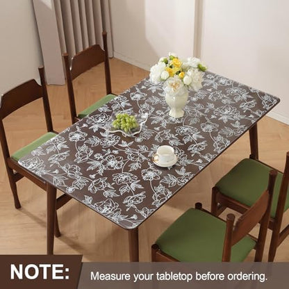 Warmstar Floral Table Protector 24 x 48 Inch, 1.5mm Thick Plastic Table Cover, Waterproof Dining Tabletop Protector Rectangle Vinyl Tablecloth PVC Desk Pad Mat for Kitchen, Wooden Table