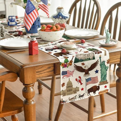 Artoid Mode American Flag Map Eagle 210 GSM 4th of July Table Runner, Memorial Day Kitchen Dining Table Decoration for Home Party Decor 13x48 Inch