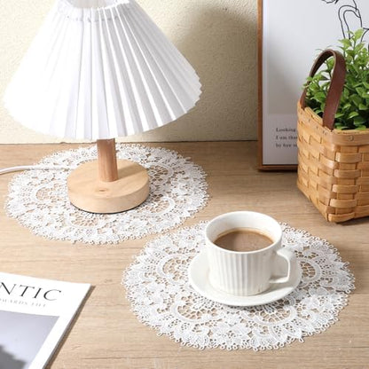 2Pack Lace Doilies for Tables, 10" x 10" White Doily Round Delicate Floret Embroidered Lace Doily Vase Mat for Tables Kitchen Dining Room Wedding Birthday Party