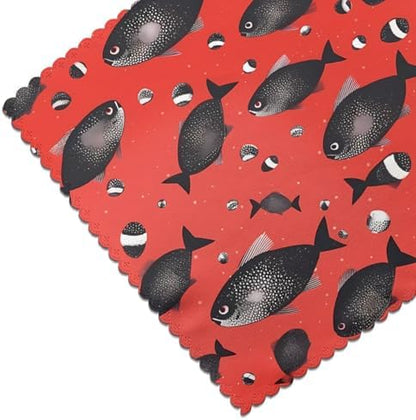 HJFCZH 6Pcs Heat Resistant Placemats, Thick & Wear-Resistant Table Mats for Dining, Home Kitchen Decor, Hotel Banquet, Washable Red Black Spot Fish Prints