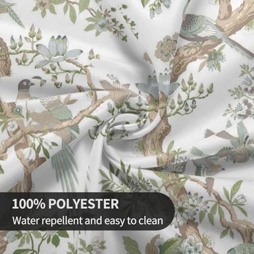 Spring Chinoiserie Floral Round Tablecloth 70 Inch Bird Tree Flower Pattern Table Cover Sage Green Branch Washable Decoration Tablecloth Indoor and Outdoor Dining Table Home Party Decor