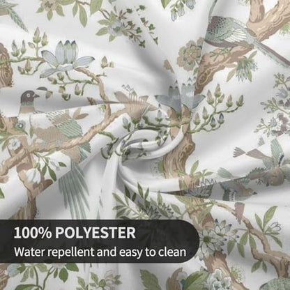 Spring Chinoiserie Floral Round Tablecloth 70 Inch Bird Tree Flower Pattern Table Cover Sage Green Branch Washable Decoration Tablecloth Indoor and Outdoor Dining Table Home Party Decor