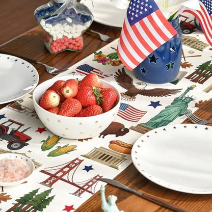 Artoid Mode American Flag Map Eagle 210 GSM 4th of July Table Runner, Memorial Day Kitchen Dining Table Decoration for Home Party Decor 13x48 Inch