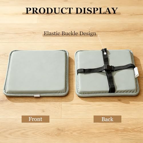 Bar Stool Cushion Faux Leather Square Cushion Set of 2/4 - Thick 3cm Non-Slip Stool Pads with Ties, Barstool Cushions for Dining & Kitchen Chair Pads (2, Beige, 14x14in)