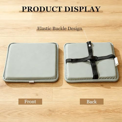 Bar Stool Cushion Faux Leather Square Cushion Set of 2/4 - Thick 3cm Non-Slip Stool Pads with Ties, Barstool Cushions for Dining & Kitchen Chair Pads (2, Beige, 14x14in)