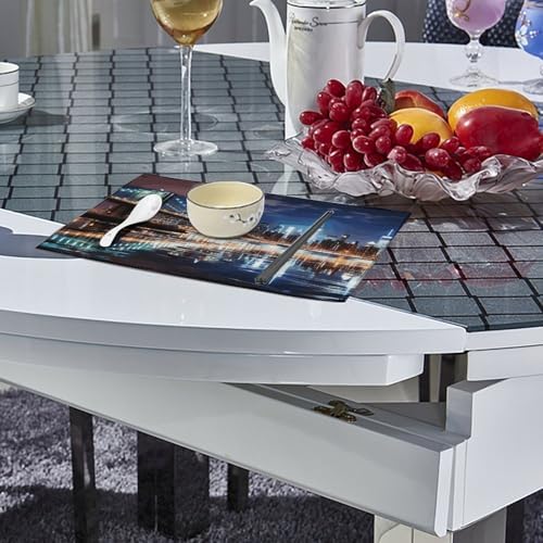 New York Night Placemats Set of 6 Heat Resistant Place Mats Washable Table Mat Anti Slip Dining Table Place Mat Wipeable Placemat for Kitchen Indoor Outdoor Party 18X12In