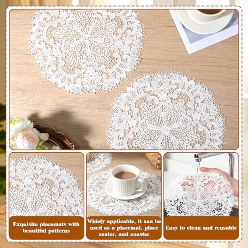 2Pack Lace Doilies for Tables, 10" x 10" White Doily Round Delicate Floret Embroidered Lace Doily Vase Mat for Tables Kitchen Dining Room Wedding Birthday Party