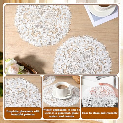 2Pack Lace Doilies for Tables, 10" x 10" White Doily Round Delicate Floret Embroidered Lace Doily Vase Mat for Tables Kitchen Dining Room Wedding Birthday Party