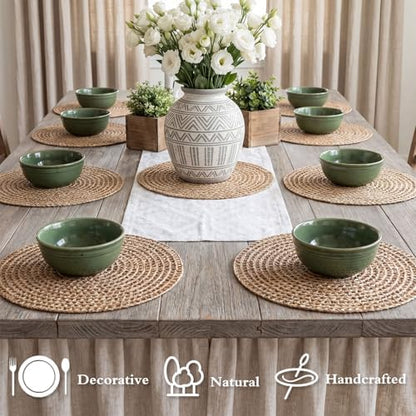 15 Inch Round Burlap Placemat Set of 6 Boho Jute Woven Charger Bulk Rustic Vintage Natural Brown Heat Resistant Dining Table Mat for Wedding Farmhouse Home Kitchen Easter Summer Decoration